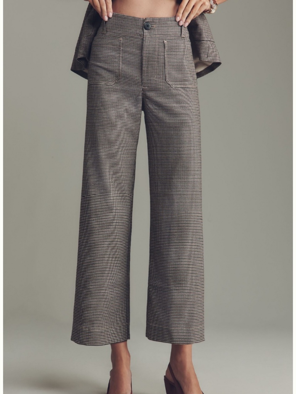 NWT: Brown & Cream “Colette” Crop Houndstooth Pants (25P) by Maeve - Picture 2 of 5